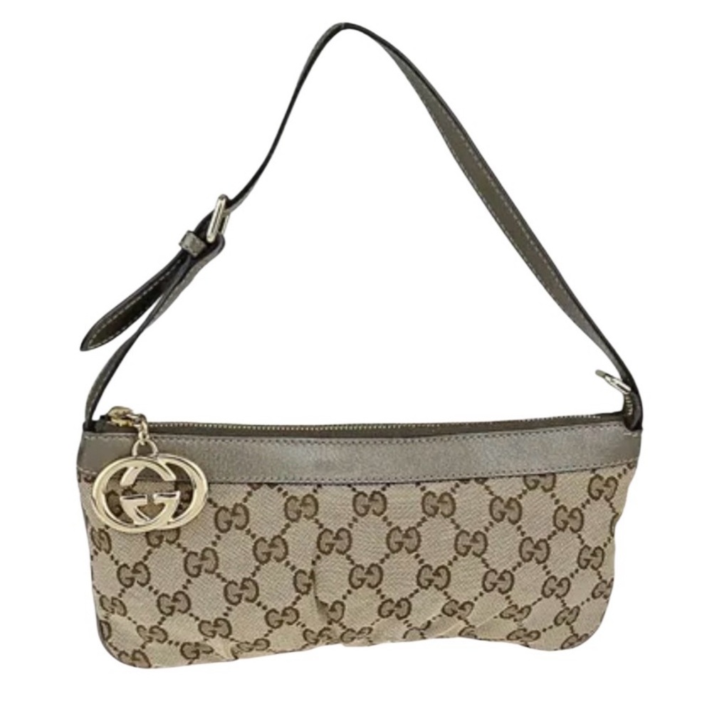 💕 GUCCI Beige/Silver GG Canvas Pochette Bag - 💯Authentic 💕